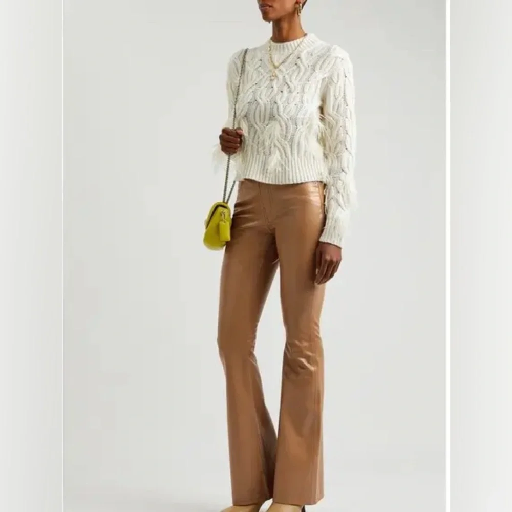 Veronica Beard Beverly Flared Faux Leather Jeans – brown camel – Size 6- NWT - Picture 1 of 14